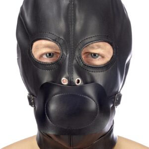 Cagoule BDSM simili cuir avec baillon amovible - Fetish Tentation