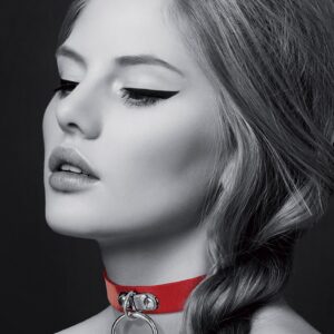 Collier Fetish rouge avec anneau - Bijoux Pour Toi