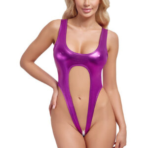 Body rose métallisé ouvert à l'entrejambe - Cotelli Lingerie