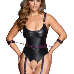 Body à jarretelles ouvert avec menottes - Cottelli Bondage