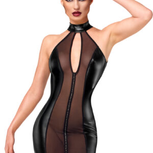 Mini robe tulle et wetlook Luxuria F370 - Noir Handmade