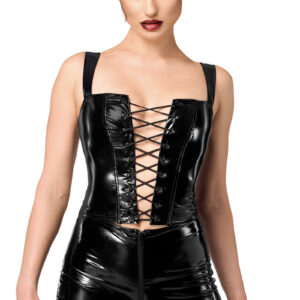 Corset en vinyle Dominae F379 - Noir Handmade